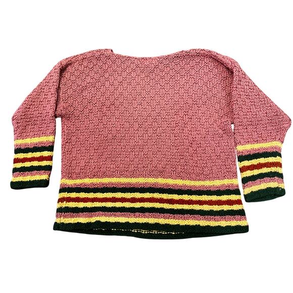 Handmade Crochet Sweater by Micky Roberts Pink Multicolor Striped Women’s Large - Picture 2 of 6
